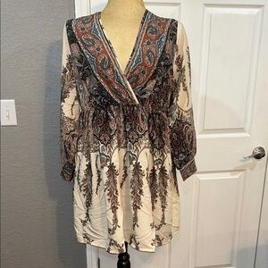 SHEIN Curve Cream Paisley Print Wrap Tunic Dress